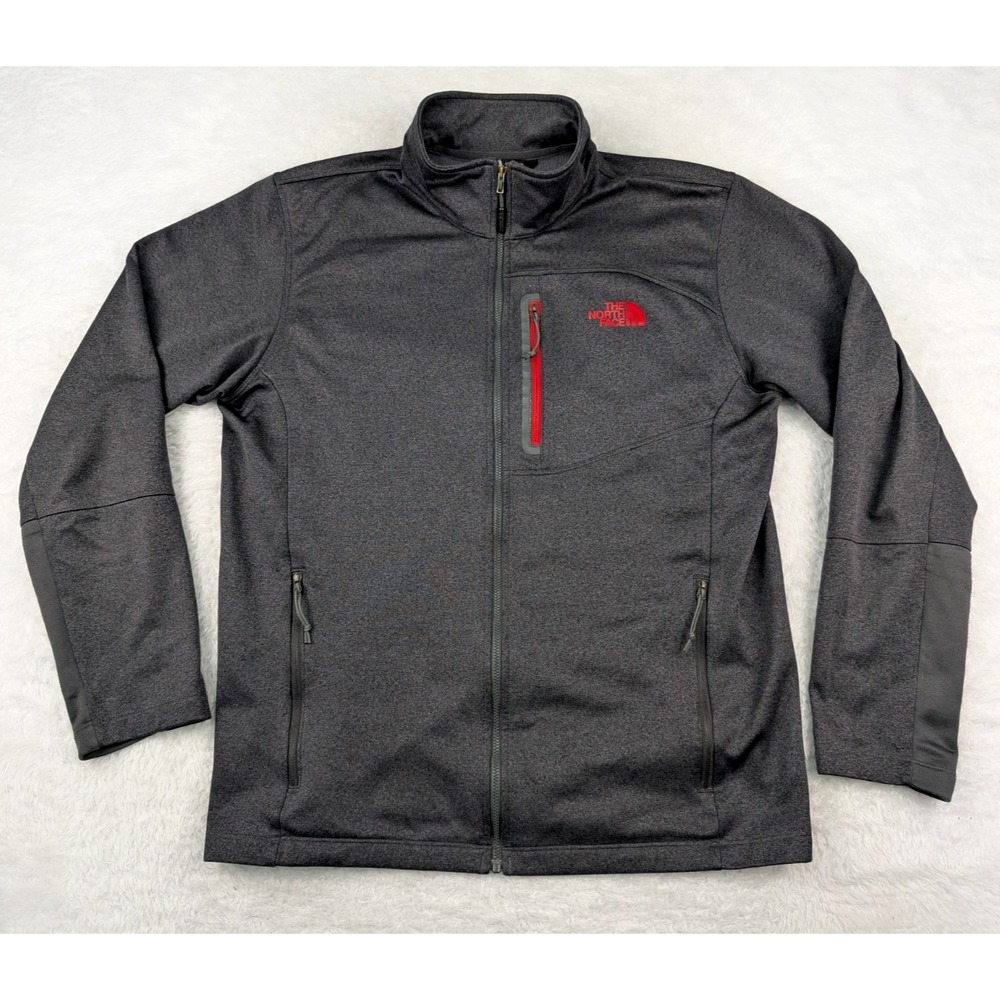 The North Face Full Zip Jacket Men's L Grey/Red Logo Chest Pocket